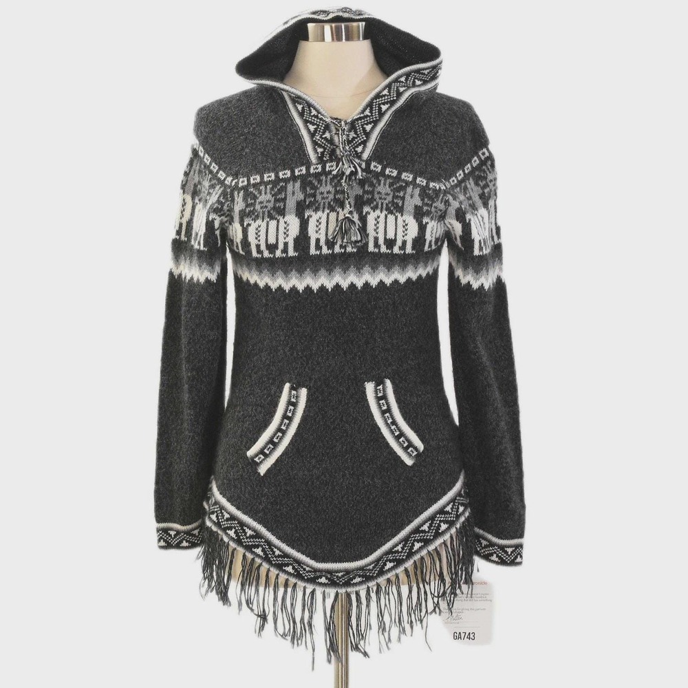 Womens Kactus Artesians Alpaca Sweatshirt Hoodie S Rounded Fringed Hem Pullover